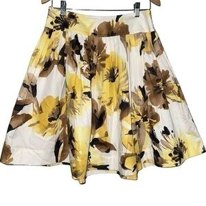 Robin Howe Women’s Size 6 Yellow Tan Brown Black Floral Cotton Full Skirt